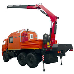 orange  repair truck with crane