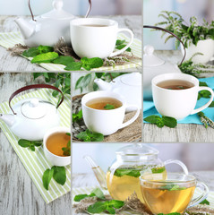 Collage of healthy green tea
