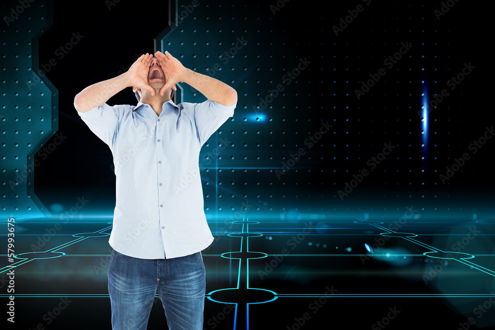 Poster composite image of shouting casual man standing