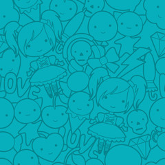 Seamless kawaii child pattern with cute doodles.