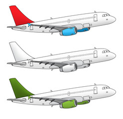 Isolated airplane vector design in different color schemes
