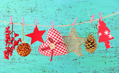 Christmas decorations on wooden background