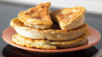 Cheburek fried with meat close-up