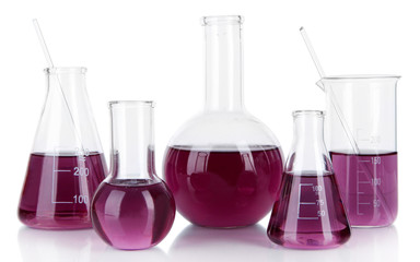 Test-tubes with purple liquid isolated on white