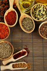Many different spices and fragrant herbs