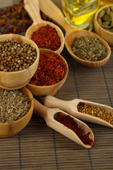 Many different spices and fragrant herbs