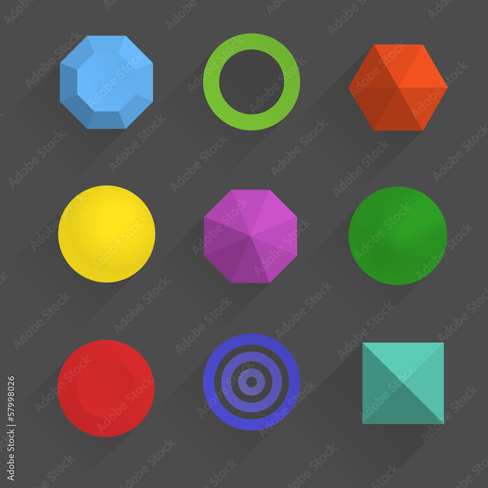 Poster Top view of color geometric figures with shadows
