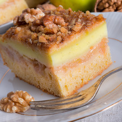 apple strudel with vanilla pudding and nuts