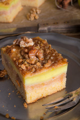 apple strudel with vanilla pudding and nuts