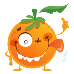 Crazy cartoon orange fruit character making a thumbs up gesture