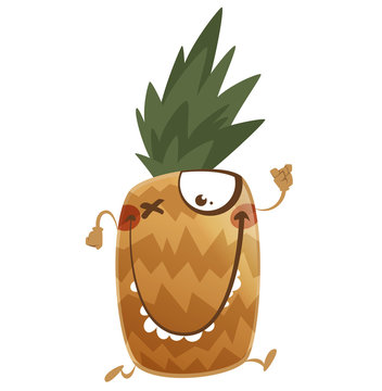 Crazy Cartoon Brown Pineapple Fruit Character Running