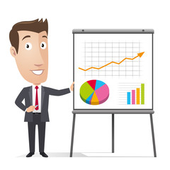 Businessman, manager - statistics, flipchart, whiteboard