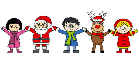 children, Santa Claus and reindeer