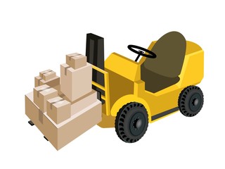 Forklift Truck Loading A Stack of Shipping Box