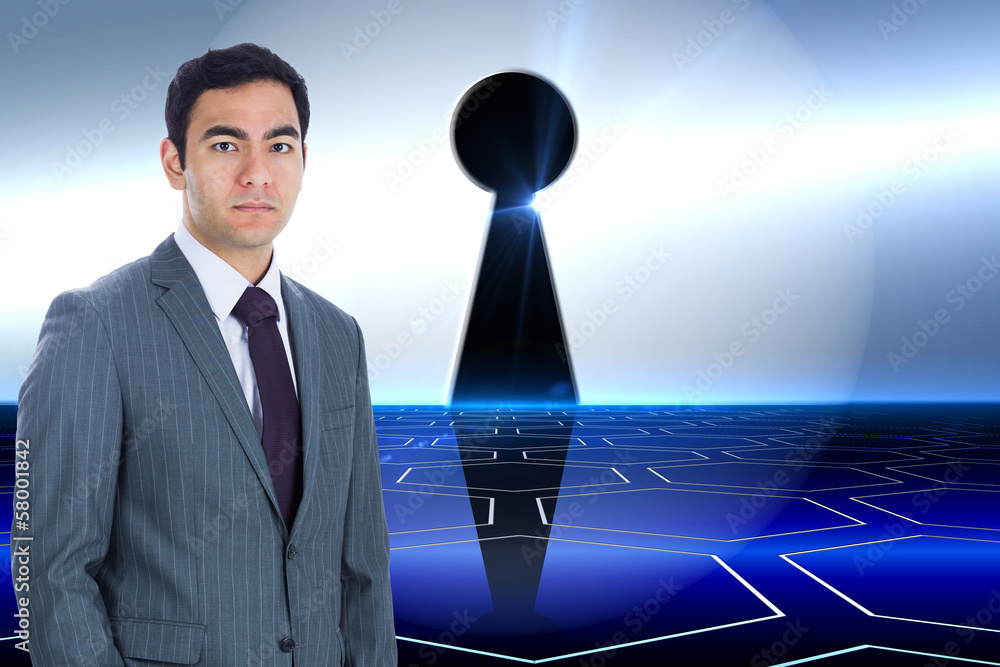 Poster composite image of unsmiling businessman standing