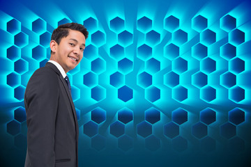 Composite image of black background with shiny hexagons