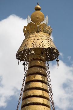 Golden temple rooftop in Tibet