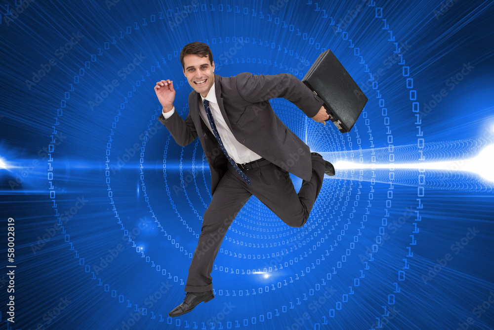 Poster composite image of cheerful businessman in a hury