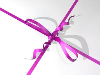 pink-colored ribbon and bow of a gift box
