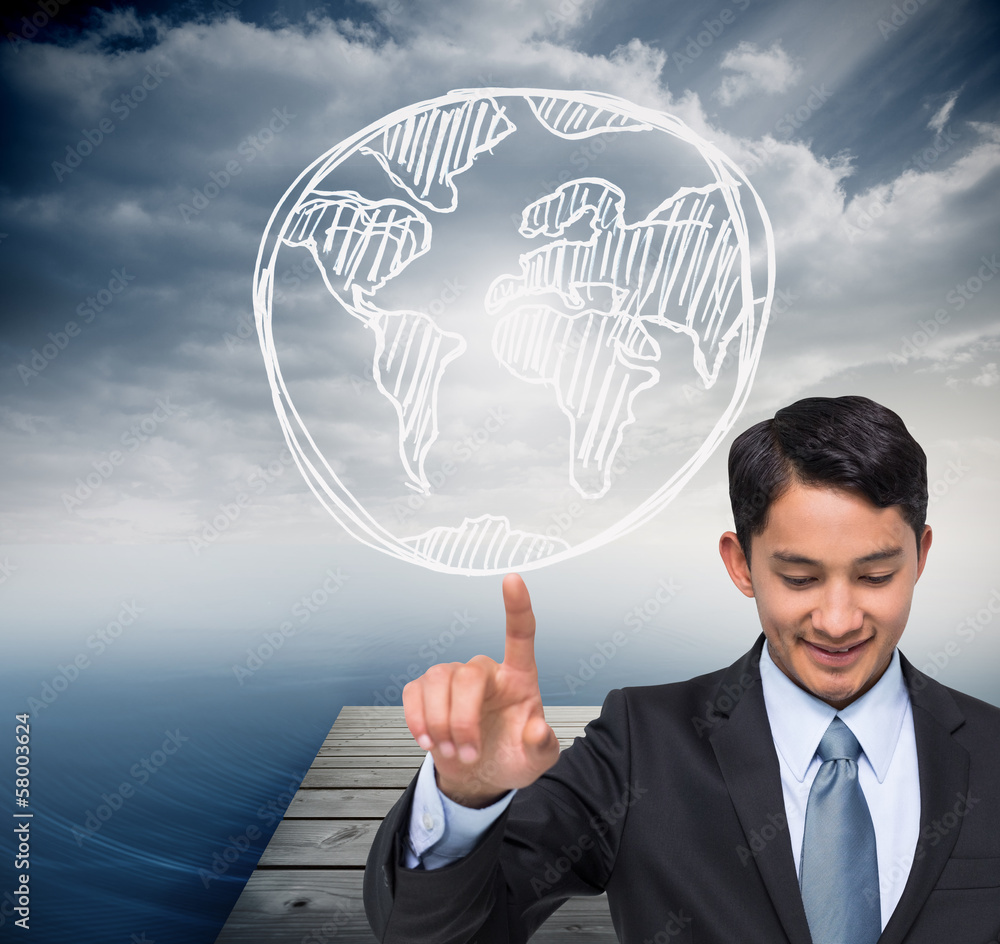 Poster composite image of smiling asian businessman pointing