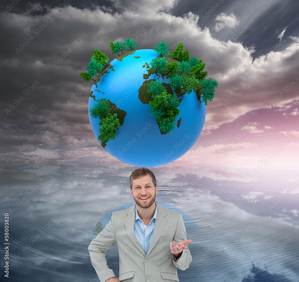 Poster Composite image of stylish man smiling and gesturing