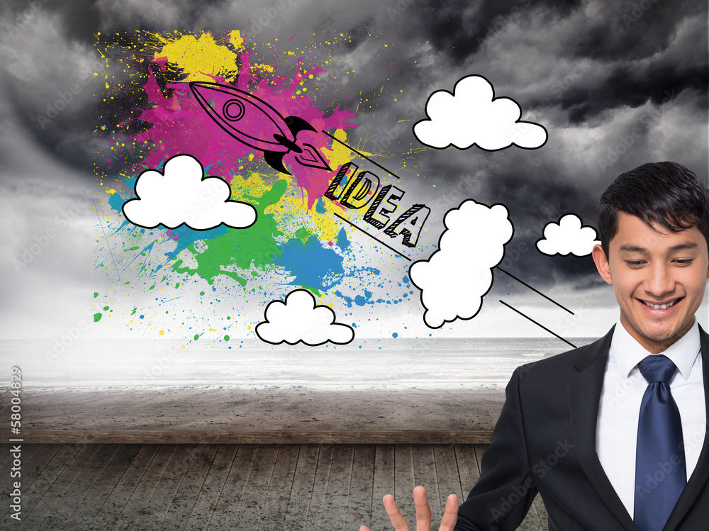 Poster composite image of smiling businessman touching