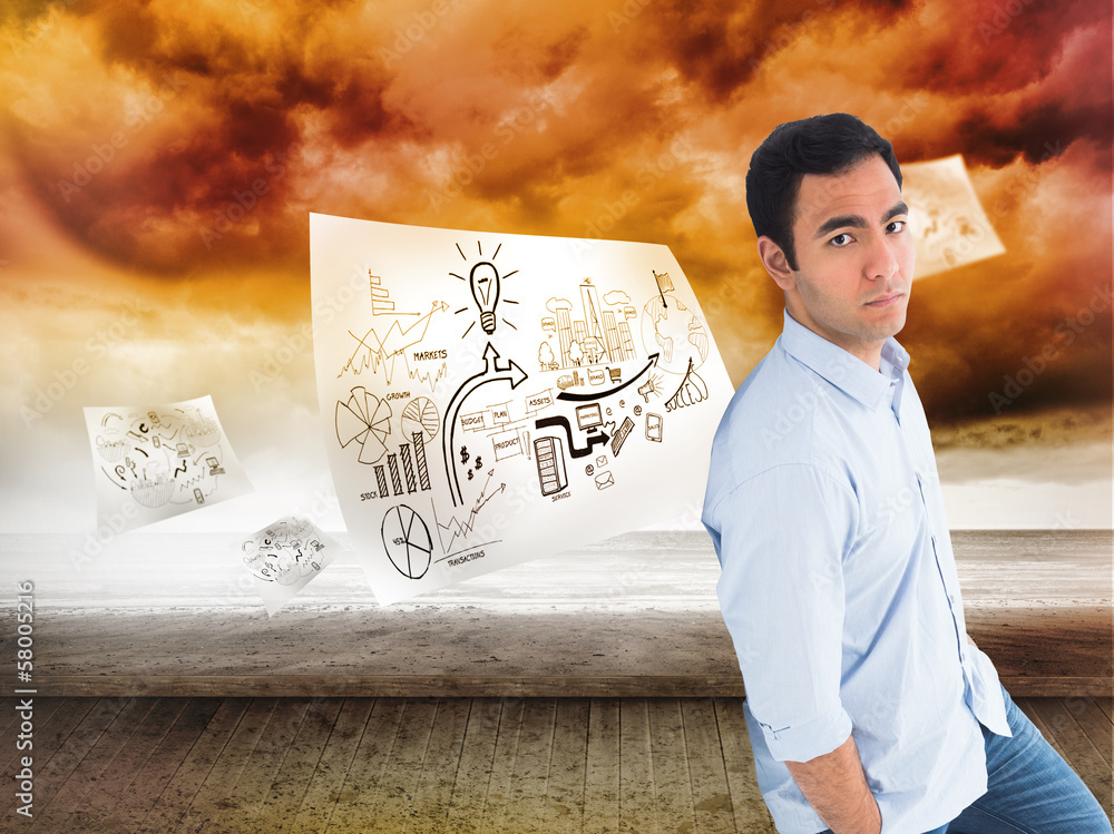 Poster Composite image of unsmiling casual man standing