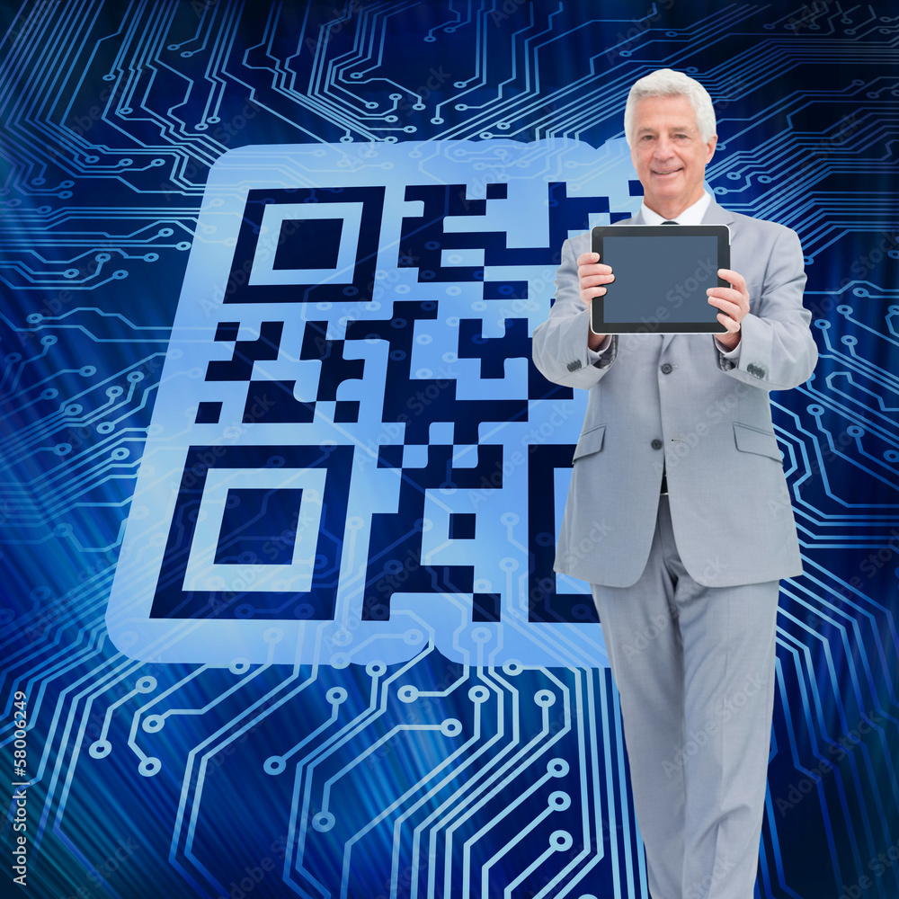 Poster Composite image of boss showing a touch pad screen