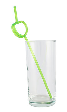 Tall empty glass with a straw