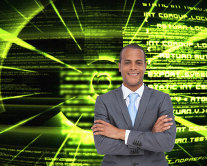 Composite image of charismatic young businessman with arms cross