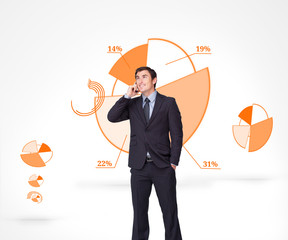 Composite image of happy businessman phoning