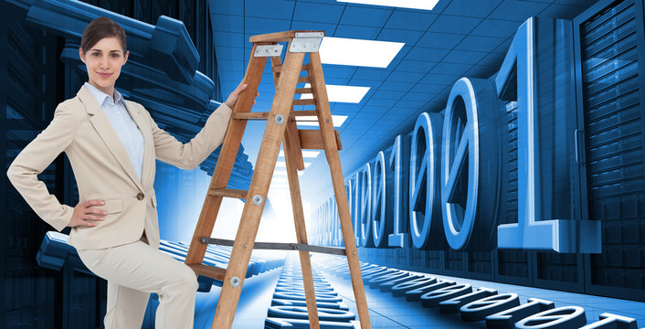 Composite image of smiling businesswoman climbing the career lad