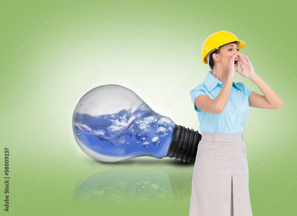 Poster Composite image of attractive architect shouting