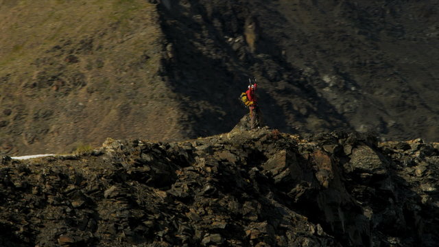 Aerial view climber achieving his ambitions, Alaska, USA