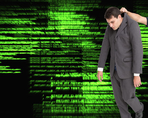 Composite image of businessman hanging