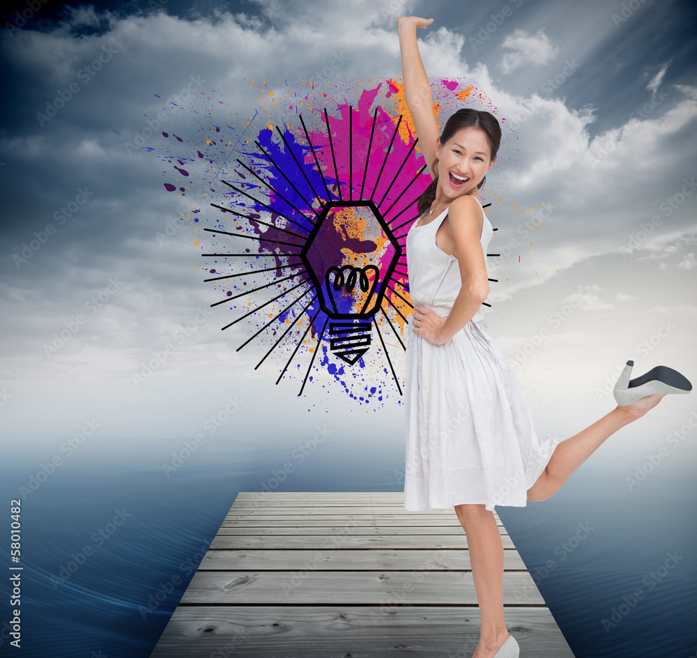 Poster composite image of happy and classy brunette posing