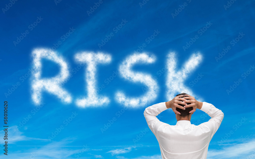 Poster composite image of businessman standing back to camera hands on