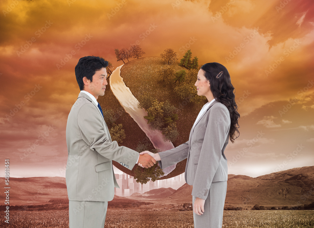 Aufkleber composite image of side view of hand shaking trading partners
