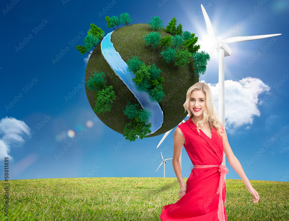 Poster composite image of smiling blonde walking