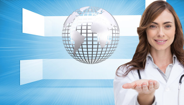 Composite image of smiling doctor presenting her hand - Powered by Adobe