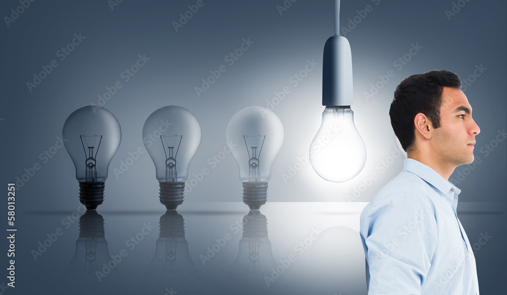 Poster Composite image of unsmiling casual man standing