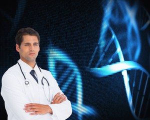 Composite image of serious doctor with arms crossed - Powered by Adobe