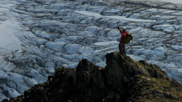 Aerial view of climber making successful assent of Peak Alaska, USA