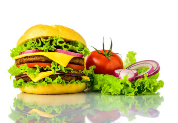 traditonal burger and vegetables