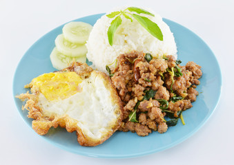 Thai spicy food, stir fried pork whit basil