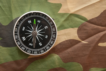 close-up compass on a camouflage background
