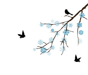 vector snow branch with birds