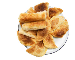 fresh tasty meat pies on a white background