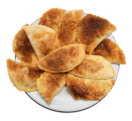 fresh tasty meat pies on a white background