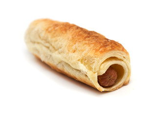 fresh tasty pie with meat on white background